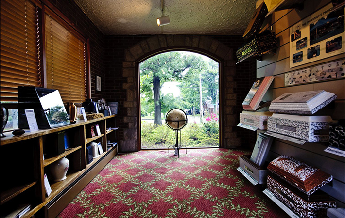Casket and urn selection room at B.J. Meyer Sons Funeral Home